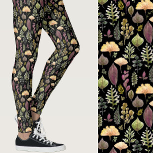 Waterverf bladeren en varens herfst bos zwart leggings