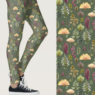 Waterverf bladeren en varens herfst salie groen leggings