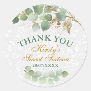 Waterverf Bladeren Goud Folie Glitter Sweet Sixtee Ronde Sticker