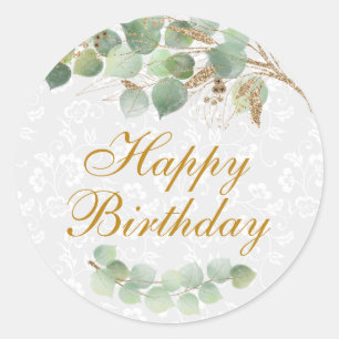 Waterverf Bladeren Goud Folie Glitter Verjaardag Ronde Sticker