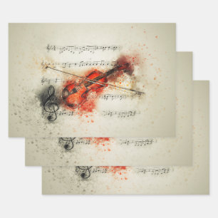 Waterverf Bladeren Muziek en Violin Wrapping Sheet Inpakpapier Vel