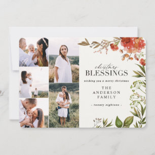 Waterverf bladervlek met meerfotokerstmis feestdagenkaart