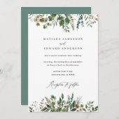 Waterverf bladgroen botanisch bruiloft aankondiging (Voorkant / Achterkant)