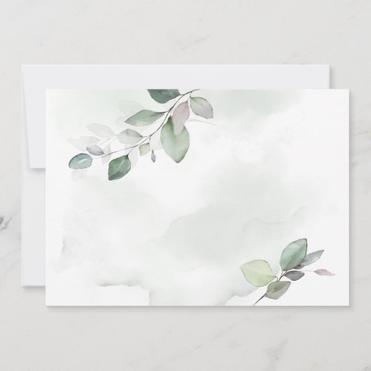 Waterverf bladgroen en metalen gouden bruiloft save the date (Achterkant)