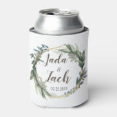 Waterverf bladkrans gepersonaliseerde bruiloft blikjeskoeler (Blikje Voorkant)
