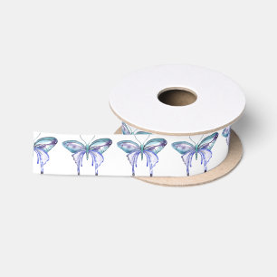 Waterverf blauw Aqua Paarse vlinder Lint