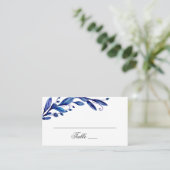 Waterverf blauw blad. Marine botanische bruiloft Plaatskaartje (Staand voorkant)