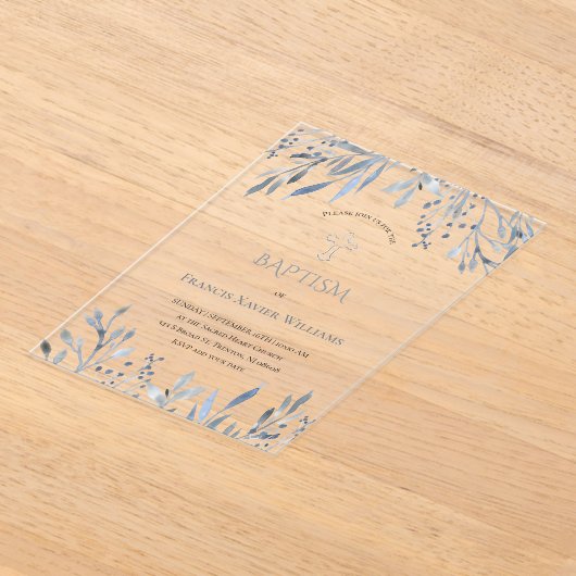 waterverf blauw bladerblad acryl uitnodigingen (Laagn)