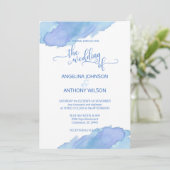 Waterverf Blauw Blauwgroen Aqua Bruiloft Uitnodigi Kaart (Staand voorkant)