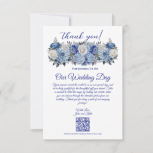 Waterverf Blauw Bloemen-Bruiloft- Bedankkaart