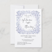 Waterverf Blauw Bloemen bruiloft Uitnodiging (Voorkant)