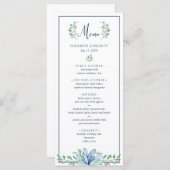 Waterverf Blauw Bloemen Groen Bruiloft Menu (Voorkant / Achterkant)