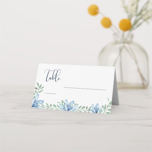 Waterverf Blauw Bloemen Tafel Bruiloft (Voorkant)