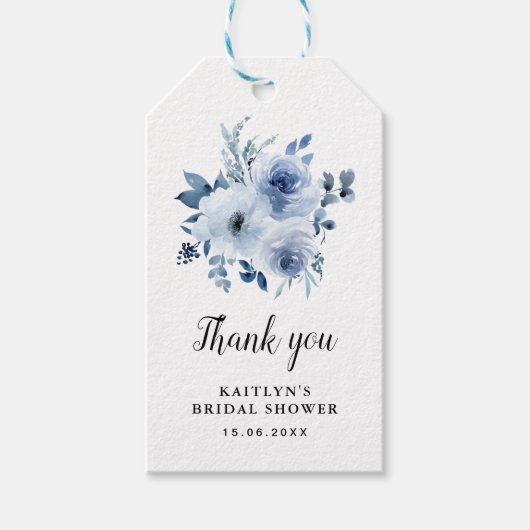 waterverf blauw bloemen vrijgezellenfeest cadeaulabel (Voorkant)