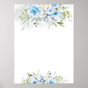 Waterverf blauw bloemenbord Custom teken Poster