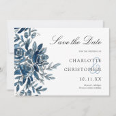 waterverf blauw bloemenhorizontaal Save the date Kaart (Voorkant)