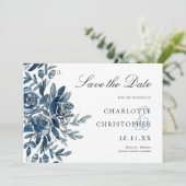 waterverf blauw bloemenhorizontaal Save the date Kaart (Staand voorkant)
