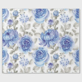  waterverf blauw bloemmotief cadeaupapier (Vlak)