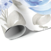  waterverf blauw bloemmotief cadeaupapier (Rol Hoek)