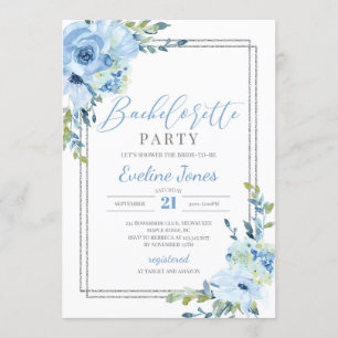 Waterverf blauw bloemmotief zilver glitters vrijge kaart