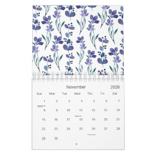 Waterverf Blauw Bloempatroon 2026 Kalender