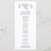 Waterverf Blauw Blooms & Groen Huwelijksprogramma Menu (Achterkant)