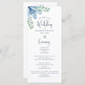 Waterverf Blauw Blooms & Groen Huwelijksprogramma Menu (Voorkant / Achterkant)