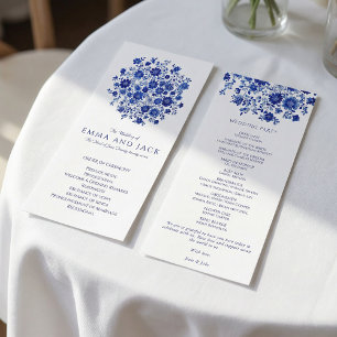 Waterverf Blauw Boeket Huwelijksvolgorde Ceremonie Programma
