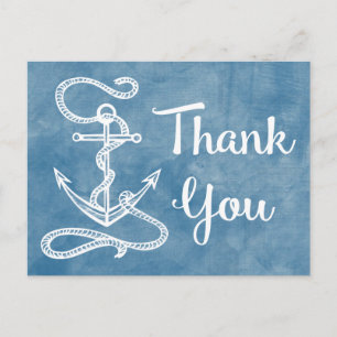 Waterverf Blauw Dank u Nautisch Scheepsanker Briefkaart