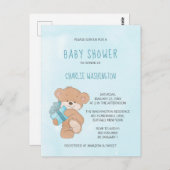 Waterverf Blauw Eenvoudig Teddybeer Baby shower Briefkaart (Voorkant / Achterkant)