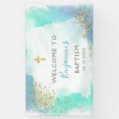 Waterverf Blauw en Goud doop welkom Spandoek (Verticaal)