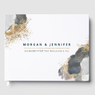 Waterverf Blauw en goud Elegant Gastenboek