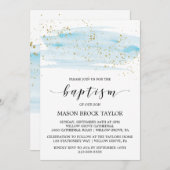Waterverf Blauw en goudsparkle Baptisme Kaart (Voorkant / Achterkant)
