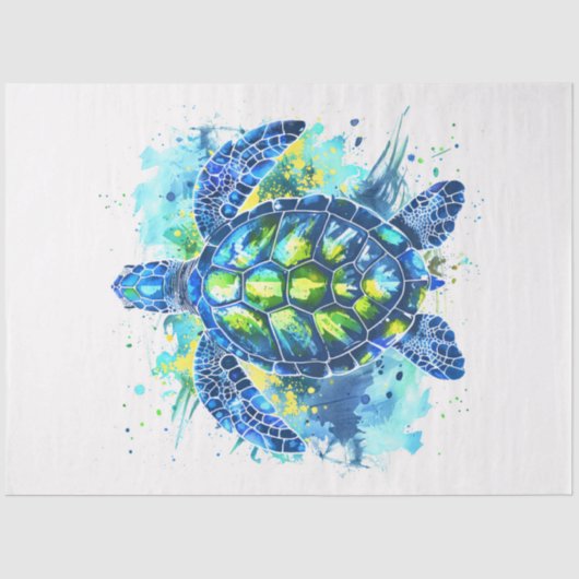 Waterverf Blauw en Groen Zee Schildpad Decoupage Tissuepapier (Voorkant)