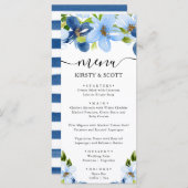 Waterverf Blauw en Navy Flowers Bruiloft Menu (Voorkant / Achterkant)