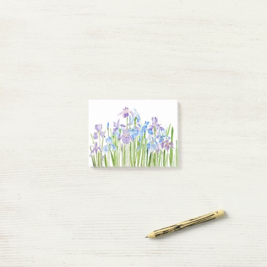 waterverf blauw en paars iris post-it® notes (Op bureau)