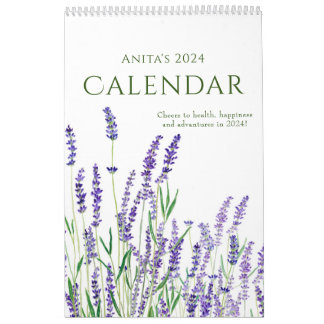 waterverf blauw en paarse bloemenkalender 2024 kalender