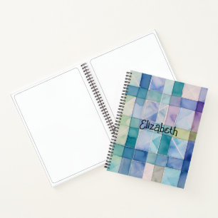 Waterverf Blauw en Paarse Plaid Notitieboek