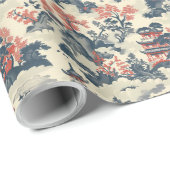 Waterverf blauw en rood China kasteelpagode Cadeaupapier (Rol Hoek)