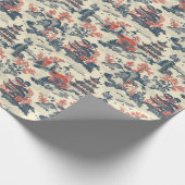 Waterverf blauw en rood China kasteelpagode Cadeaupapier (Hoek)