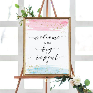 Waterverf Blauw en Roze Geslacht onthullen Welkom Poster