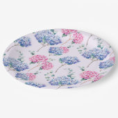 Waterverf Blauw en Roze Hydrangeas Bloemenpatroon Papieren Bordje (Gekanteld)