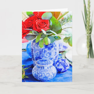 Waterverf Blauw en Wit Chinoiserie Gemberpot Kaart
