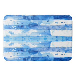 Waterverf Blauw en Wit Gestreept Stranddecor Badmat