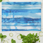 Waterverf Blauw en Wit Gestreept Theedoek (Gevouwen)