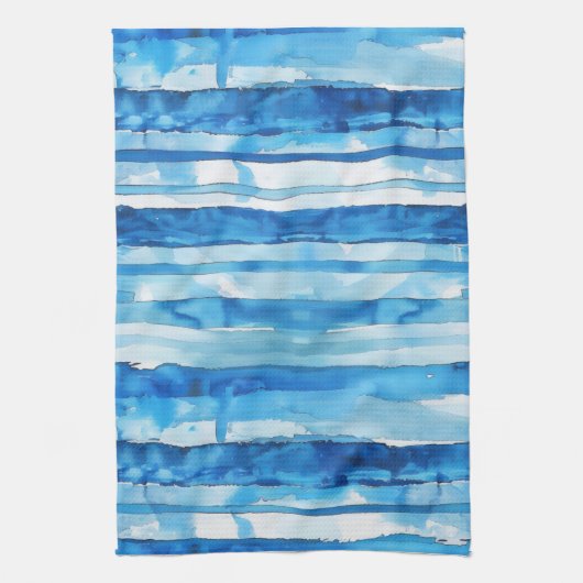 Waterverf Blauw en Wit Gestreept Theedoek (Verticaal)