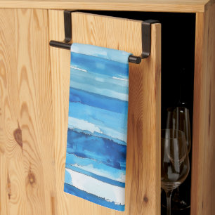 Waterverf Blauw en Wit Gestreept Theedoek