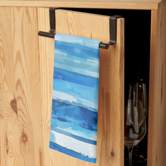 Waterverf Blauw en Wit Gestreept Theedoek (Derde Gevouwen)