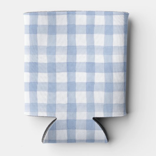 Waterverf Blauw en Wit Gingham Blikjeskoeler (Voorkant)