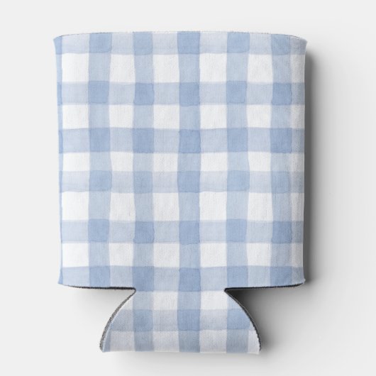 Waterverf Blauw en Wit Gingham Blikjeskoeler (Achterkant)
